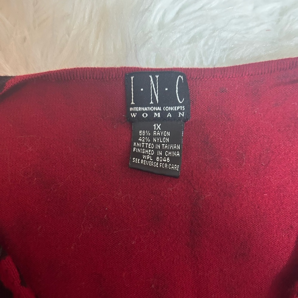 INC International Concepts Red Leopard Print Sweater V-neck Women’s Plus Size 1X - Picture 2 of 5